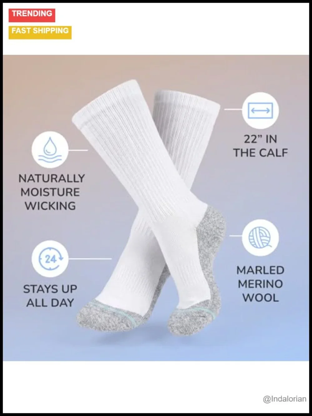 Merino Wool Socks for Wide Feet - 2 Pack